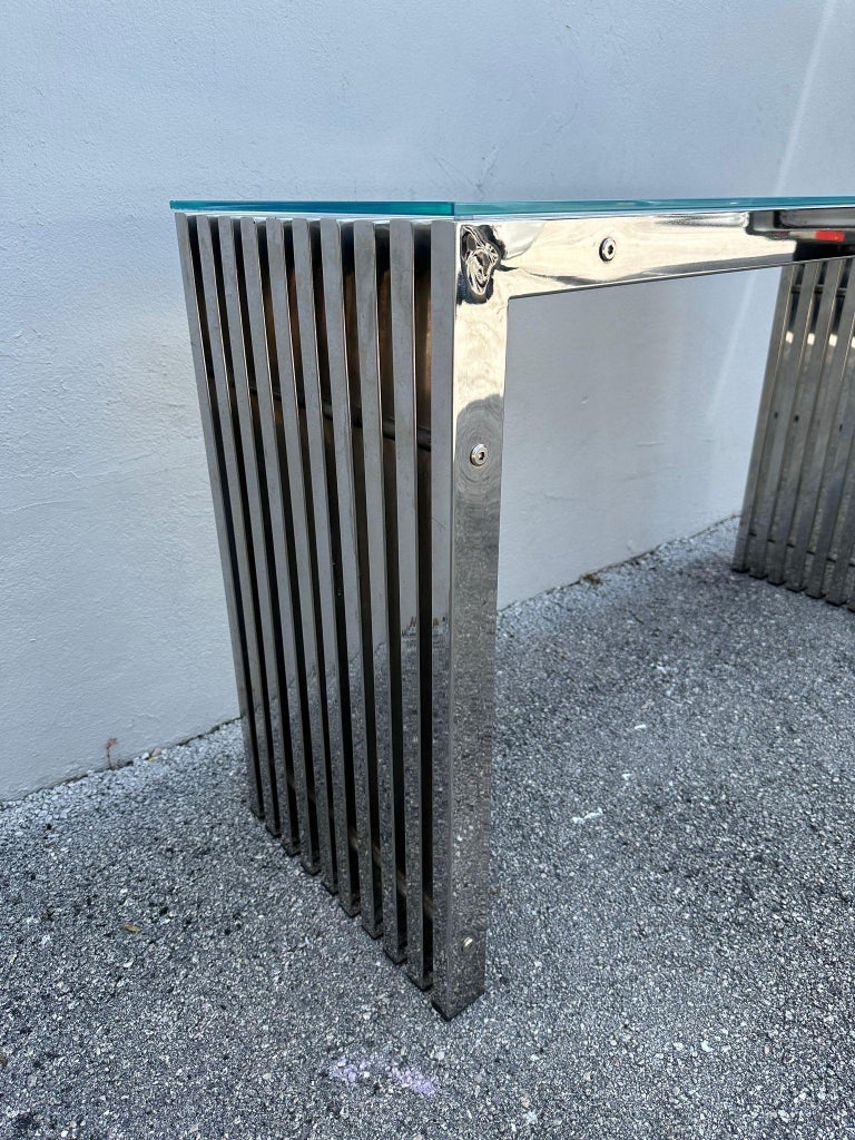 1970's Chromed Slat Waterfall Console in the style of Milo Baughman