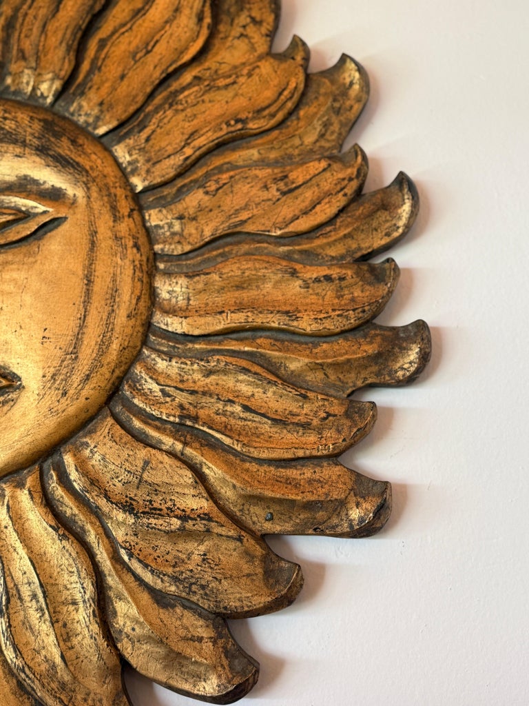 Oversized Gilt Carved Wood Sun Wall Sculpture