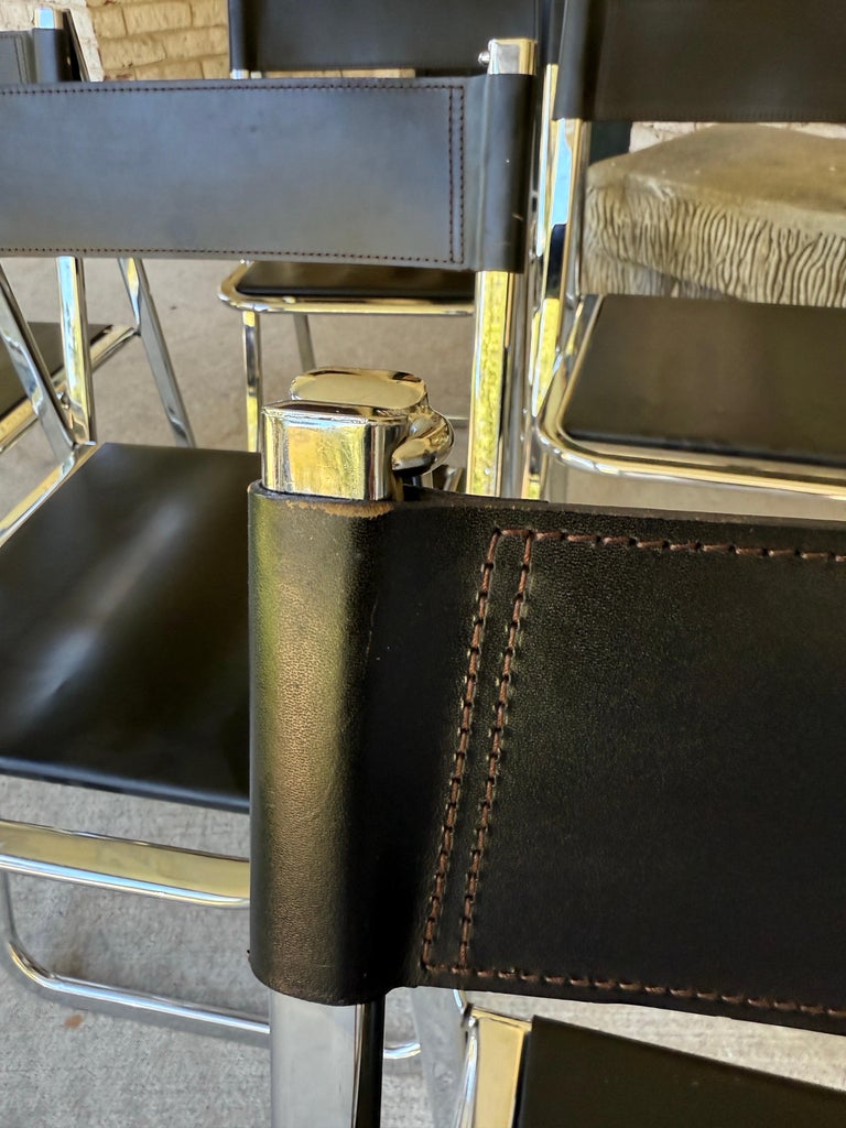 Set of Six (6) Arrben Italy Black Leather Folding Chairs