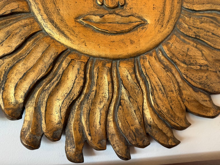 Oversized Gilt Carved Wood Sun Wall Sculpture