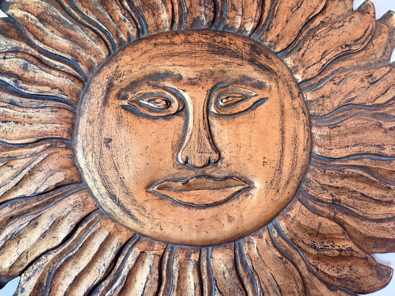 Oversized Gilt Carved Wood Sun Wall Sculpture
