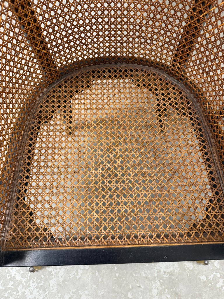 Pair of 19th C. Style French Regency Ebonized Wood & Cane Chairs on Casters