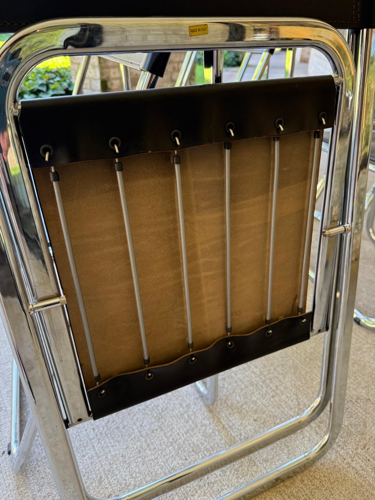 Set of Six (6) Arrben Italy Black Leather Folding Chairs