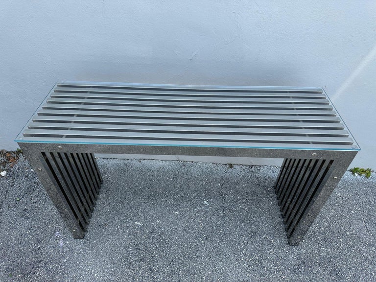 1970's Chromed Slat Waterfall Console in the style of Milo Baughman