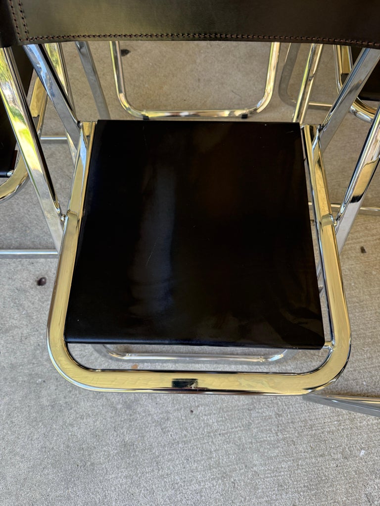 Set of Six (6) Arrben Italy Black Leather Folding Chairs