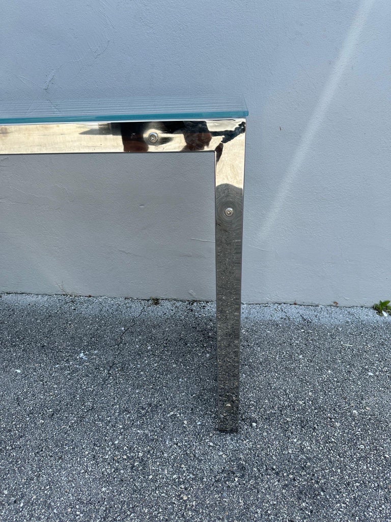 1970's Chromed Slat Waterfall Console in the style of Milo Baughman