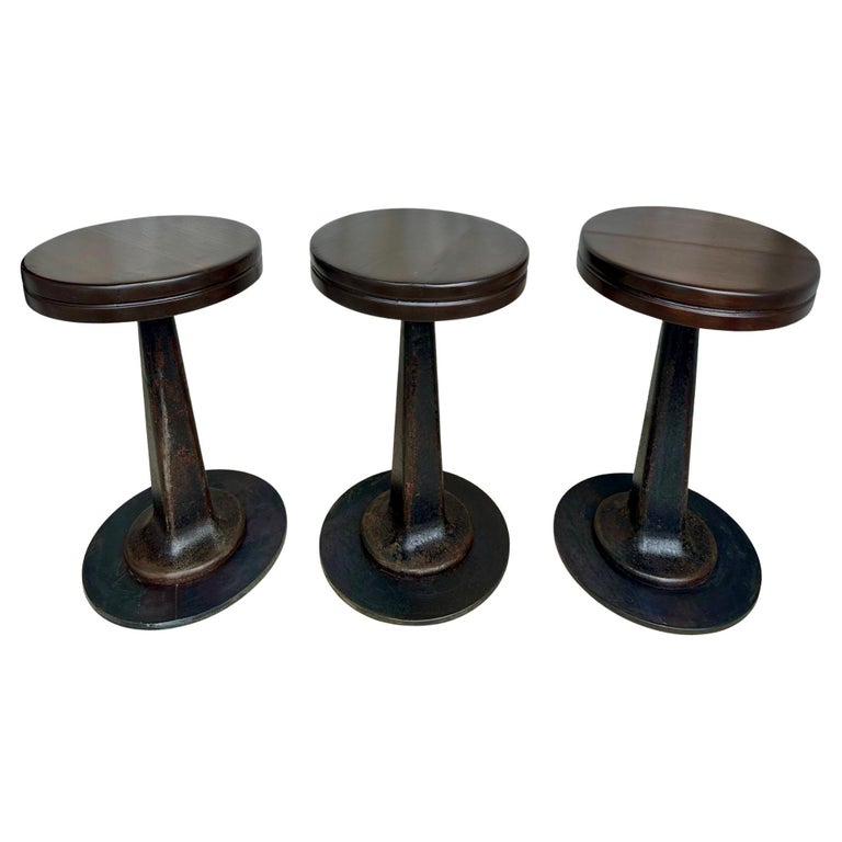 Set of 3 Industrial Cast Iron Dining Table Height Swivel Stools