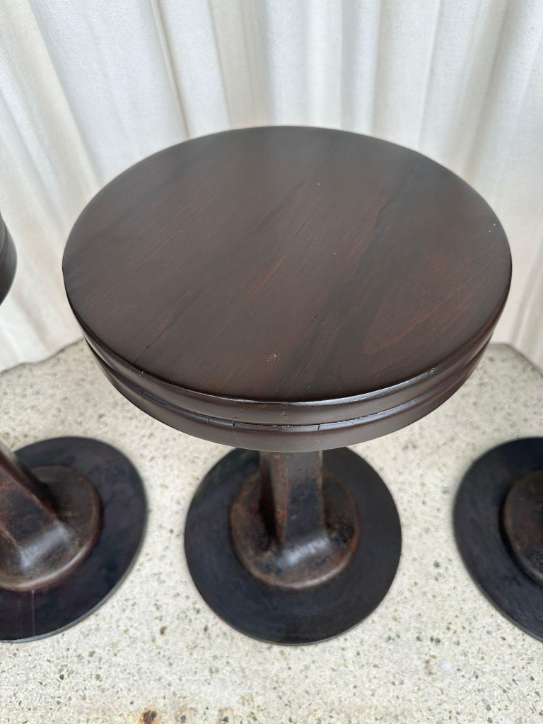 Set of 3 Industrial Cast Iron Dining Table Height Swivel Stools