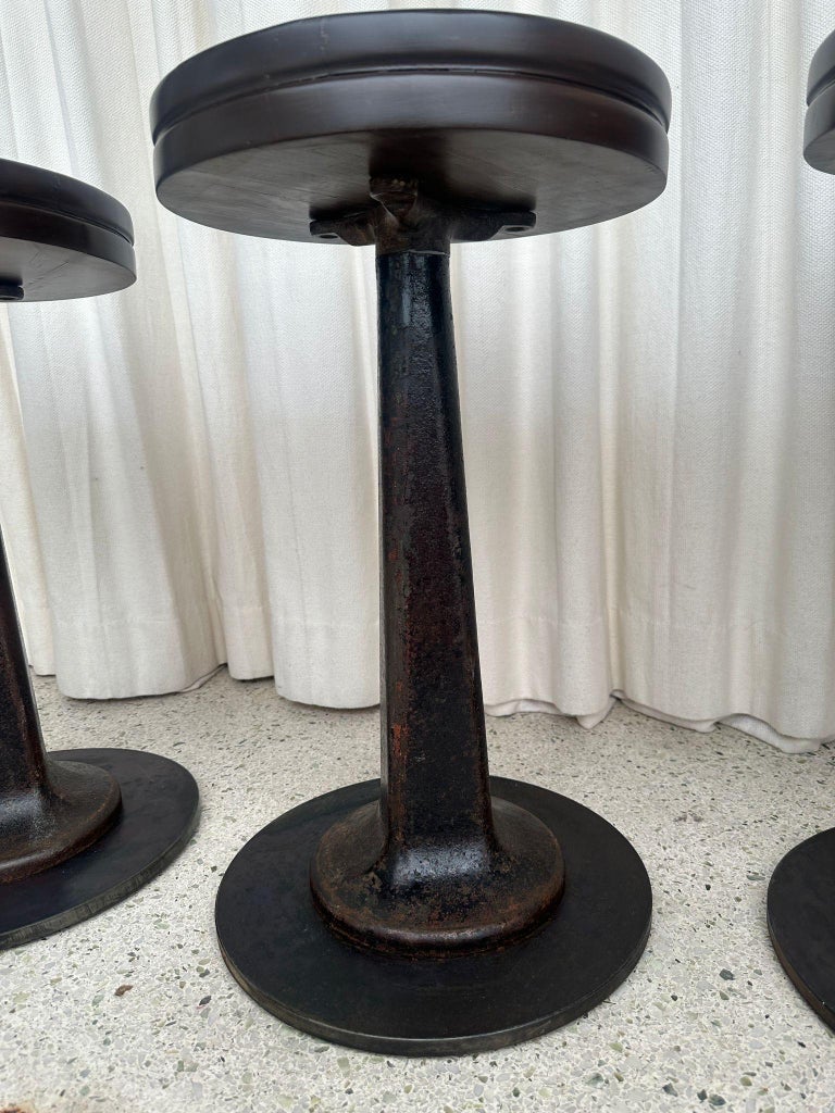 Set of 3 Industrial Cast Iron Dining Table Height Swivel Stools