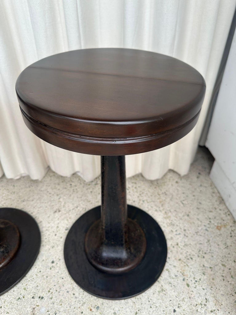 Set of 3 Industrial Cast Iron Dining Table Height Swivel Stools