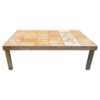 1960's SIGNED Roger Capron Steel and Ceramic Top Coffee Table