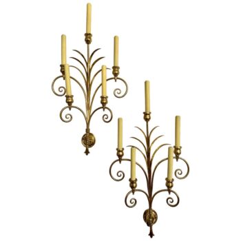 1930's French Brass Candelabra Style Sconces, PAIR