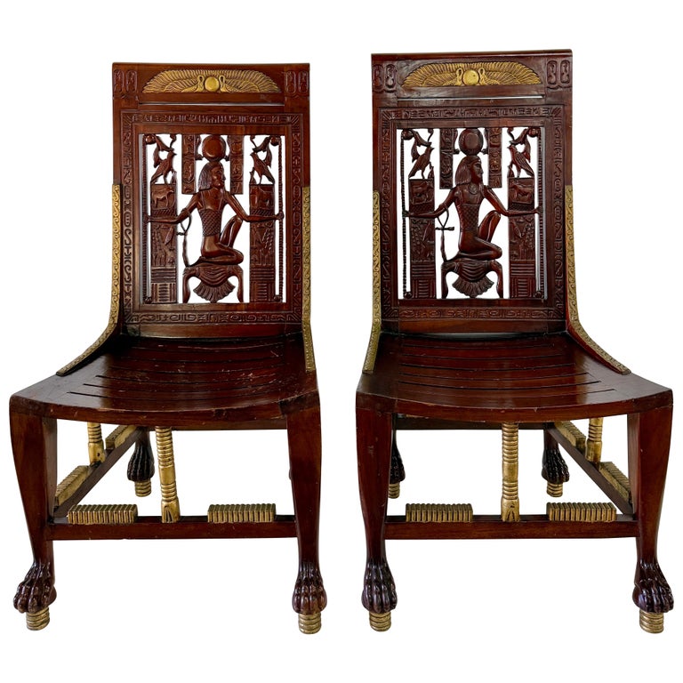 Vintage Egyptian Revival Chairs Inspired by Tutankhamun's Tomb Chair - PAIR