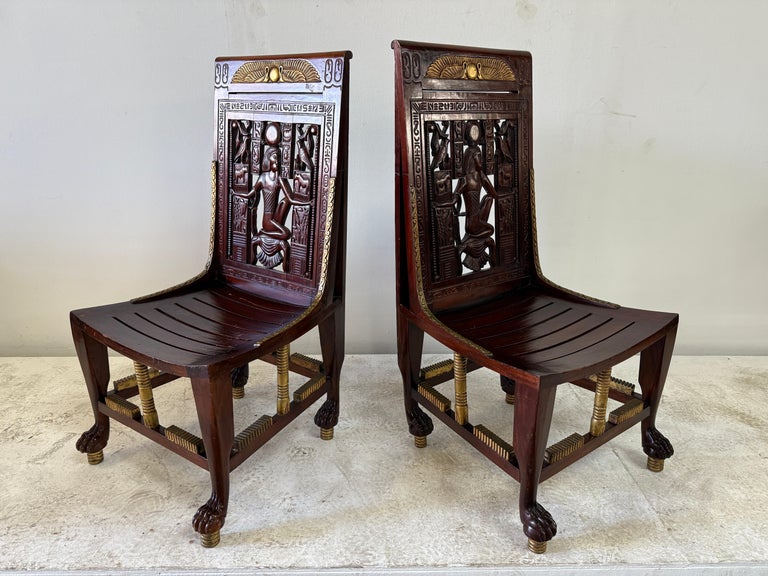 Vintage Egyptian Revival Chairs Inspired by Tutankhamun's Tomb Chair - PAIR