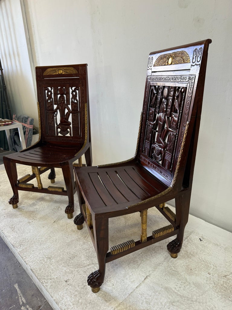 Vintage Egyptian Revival Chairs Inspired by Tutankhamun's Tomb Chair - PAIR