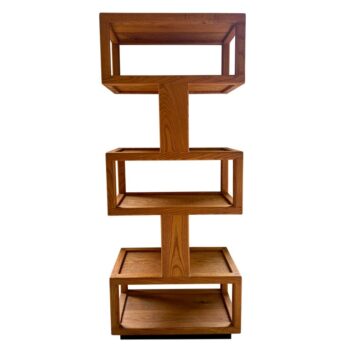 MId-Century Geometric Design Oak Wood Etagere