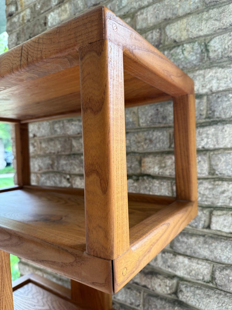 MId-Century Geometric Design Oak Wood Etagere