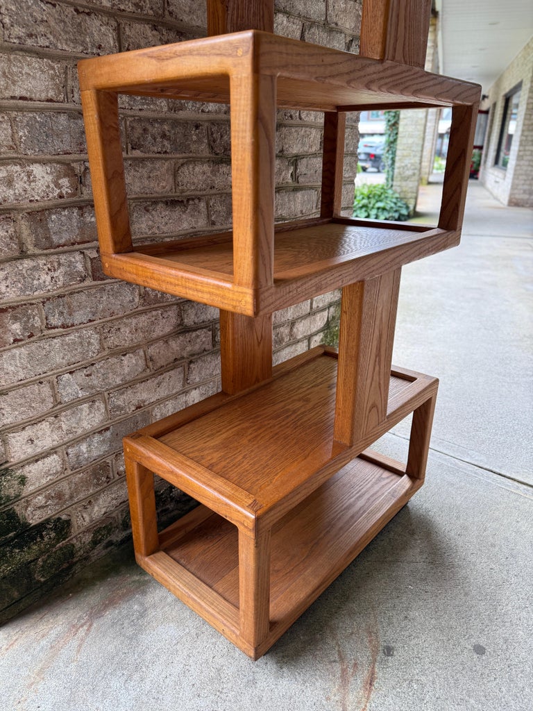 MId-Century Geometric Design Oak Wood Etagere
