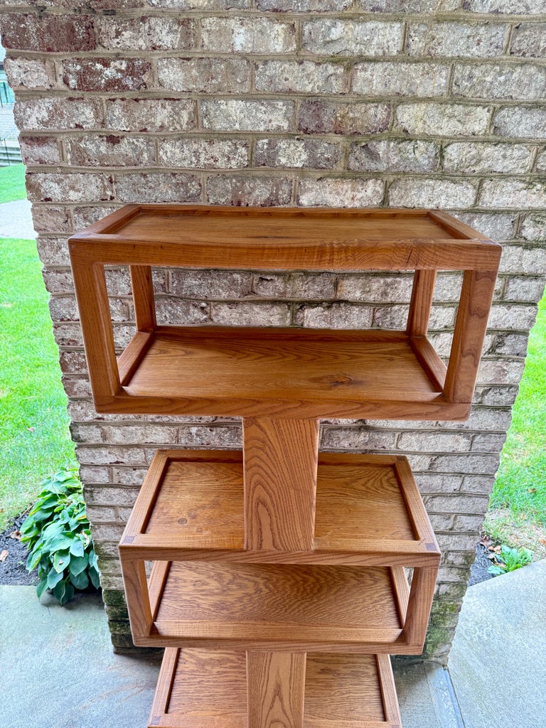 MId-Century Geometric Design Oak Wood Etagere
