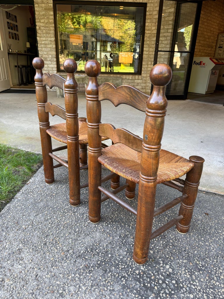Pair of Dudouyt Fireside Oak Chairs w/ Thatch Seats
