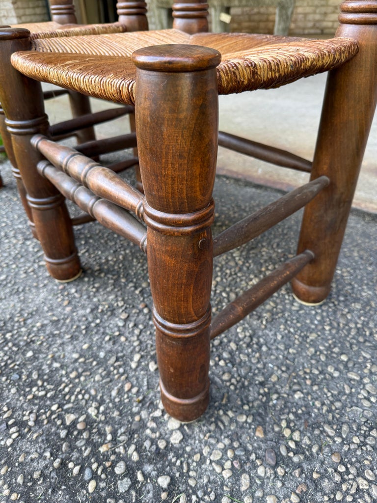 Pair of Dudouyt Fireside Oak Chairs w/ Thatch Seats