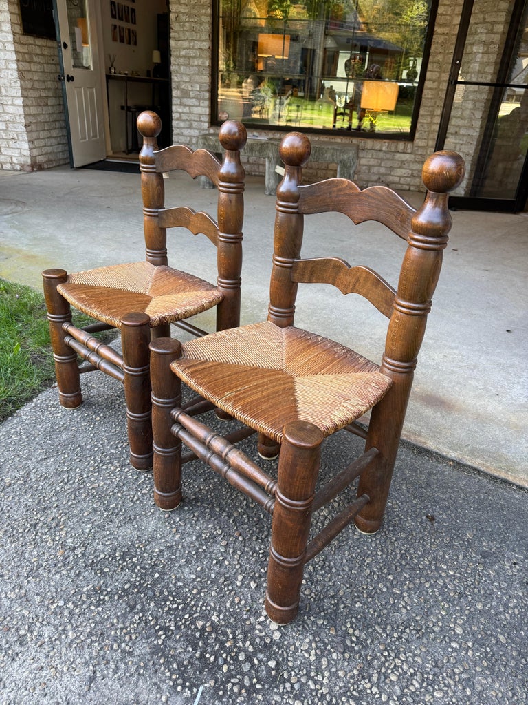 Pair of Dudouyt Fireside Oak Chairs w/ Thatch Seats