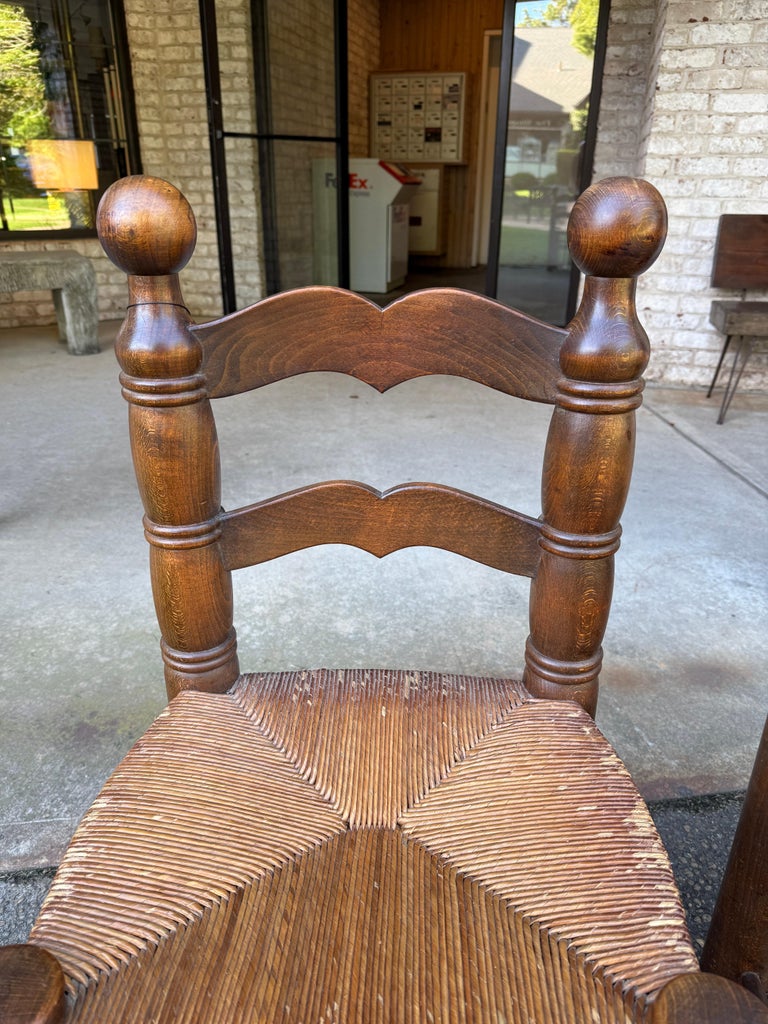 Pair of Dudouyt Fireside Oak Chairs w/ Thatch Seats