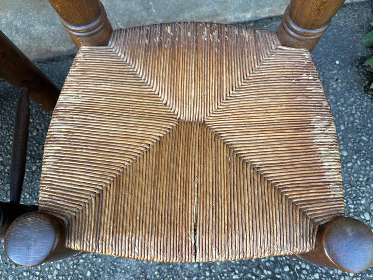 Pair of Dudouyt Fireside Oak Chairs w/ Thatch Seats