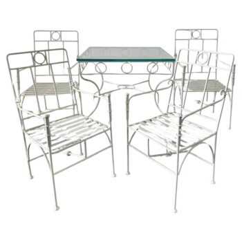 Vintage Wrought Iron Table and Armchairs in the Manner of Giacometti