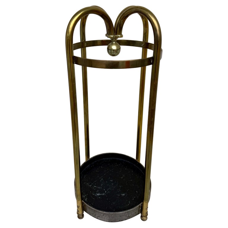 Vintage Bent Brass French Umbrella Stand For Sale 1 of 9 Vintage Bent Brass French Umbrella Stand