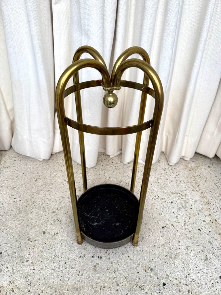 Vintage Bent Brass French Umbrella Stand For Sale 1 of 9 Vintage Bent Brass French Umbrella Stand