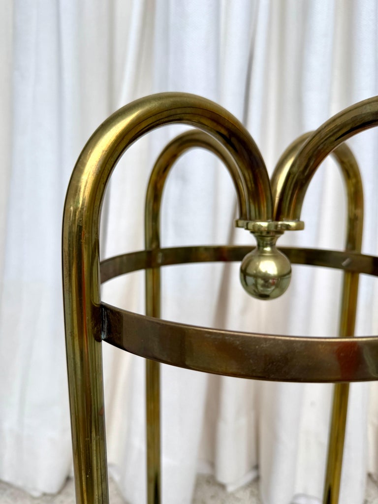 Vintage Bent Brass French Umbrella Stand For Sale 1 of 9 Vintage Bent Brass French Umbrella Stand