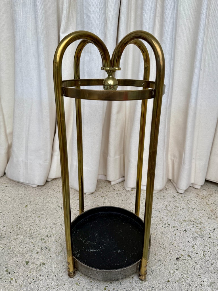 Vintage Bent Brass French Umbrella Stand For Sale 1 of 9 Vintage Bent Brass French Umbrella Stand