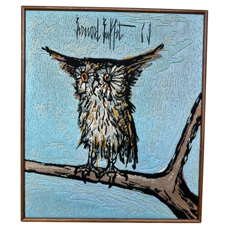 Bernard Buffet, the Owl 'La Chouette' Framed Tapestry Wall Art 1974