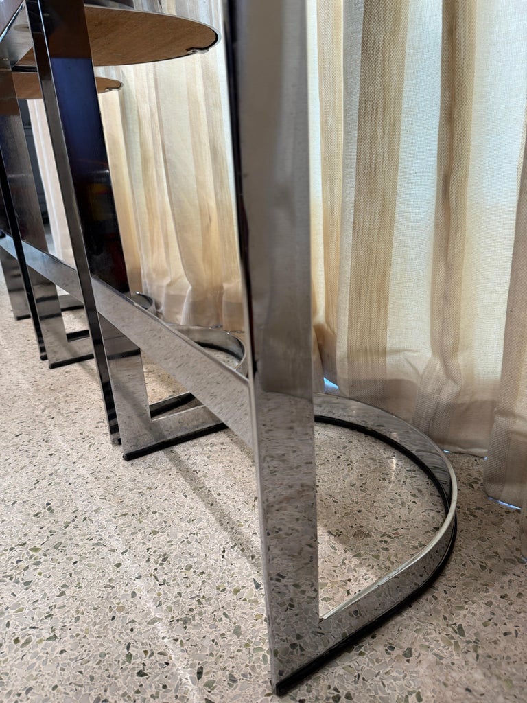 Warren Bacon Leather Seat & Chrome Cantilever Bar Stools - Set of Three (3)