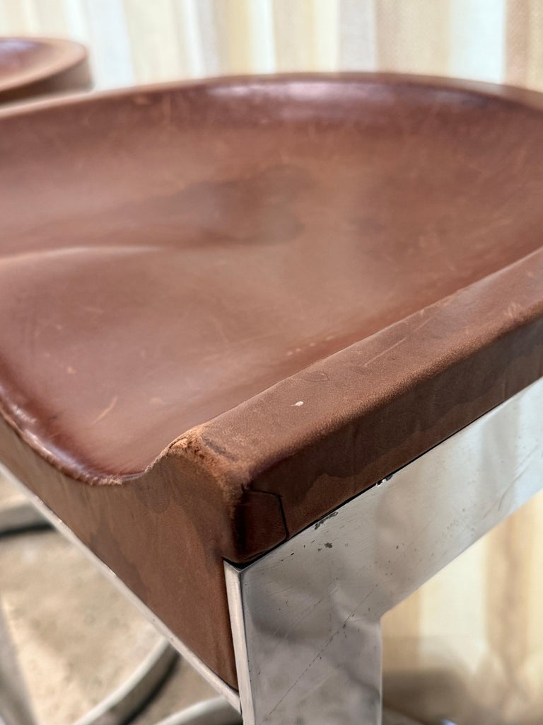 Warren Bacon Leather Seat & Chrome Cantilever Bar Stools - Set of Three (3)