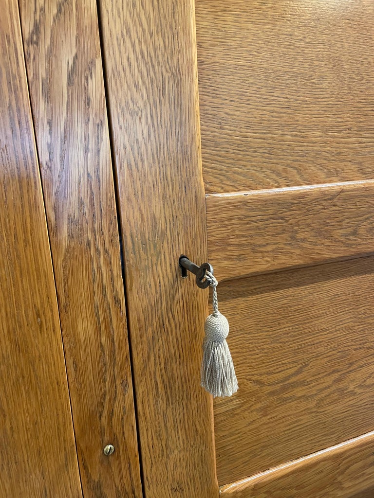 Tall Vintage French Oak Cabinet, Manner of Jacques Adnet