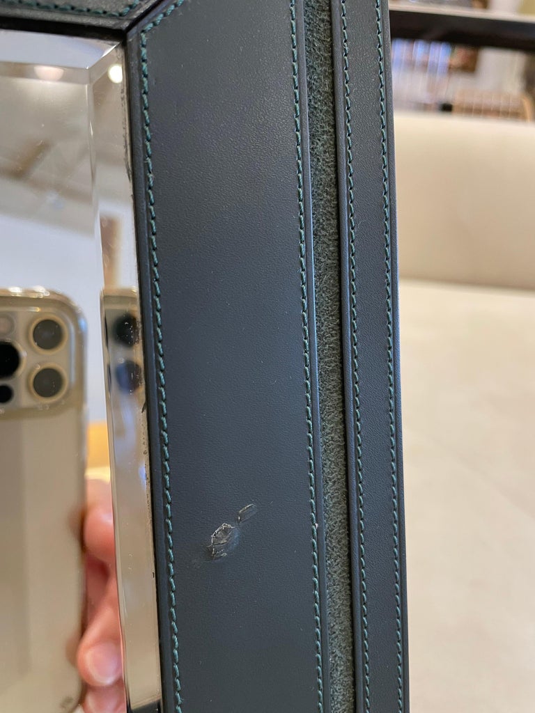 Original Vintage Rolex Swiss-Made Green Stitched Leather Display Mirror