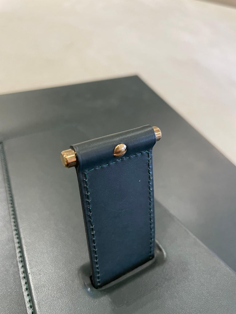 Original Vintage Rolex Swiss-Made Green Stitched Leather Display Mirror