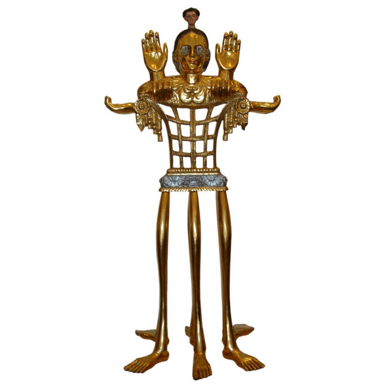 Pedro Friedeberg "Venus of Galveston" Tall Gilt Sculpture Signed