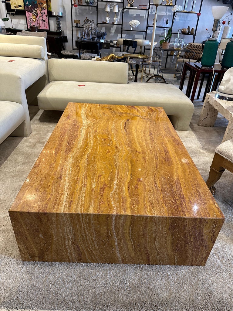 Rare Giallo Siena Marble Waterfall Style Coffee Table