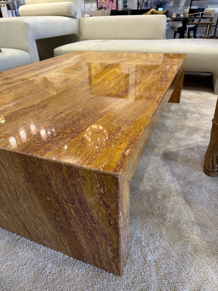 Rare Giallo Siena Marble Waterfall Style Coffee Table