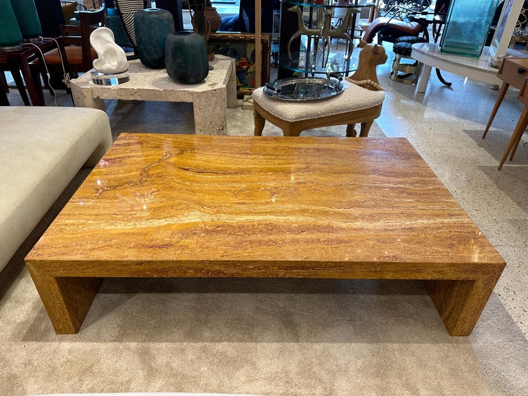 Rare Giallo Siena Marble Waterfall Style Coffee Table