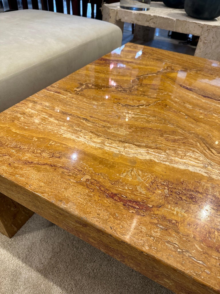 Rare Giallo Siena Marble Waterfall Style Coffee Table