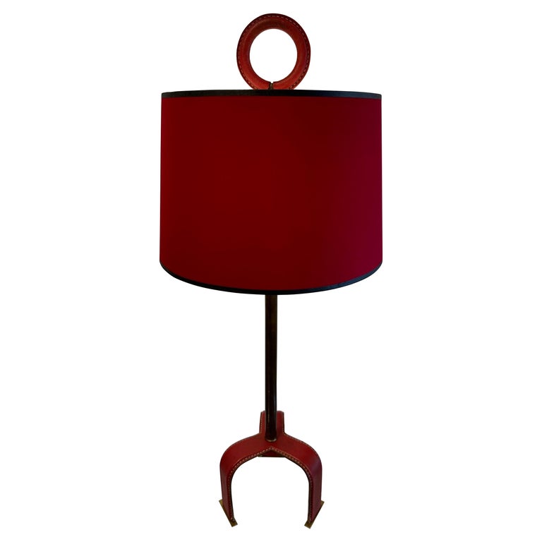 Vintage table lamp brass fabric shade red - Flodhest Abe