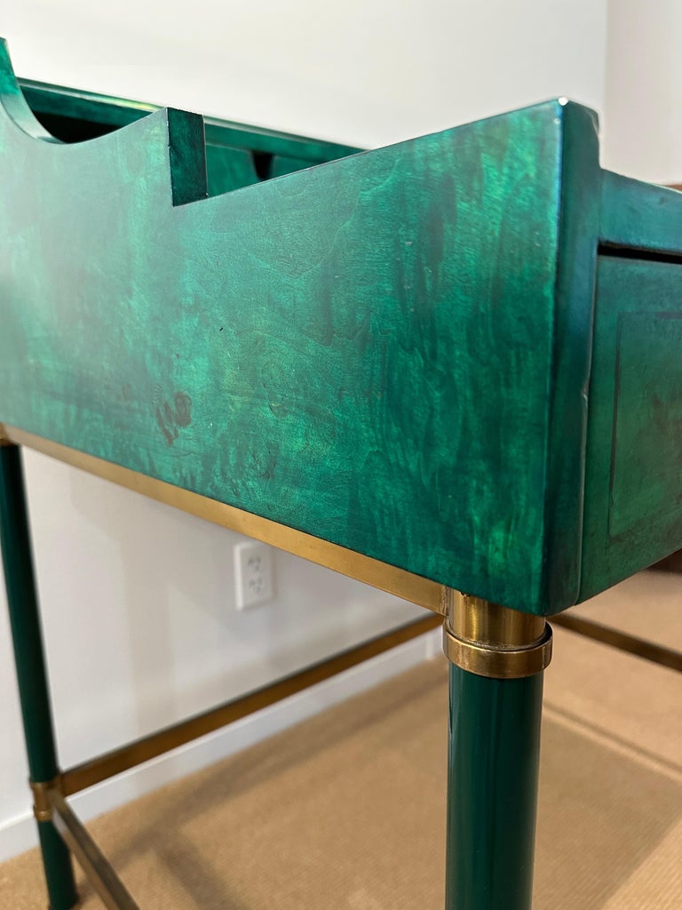 Italian Burl Wood & Brass Desk in Green Malachite Stain