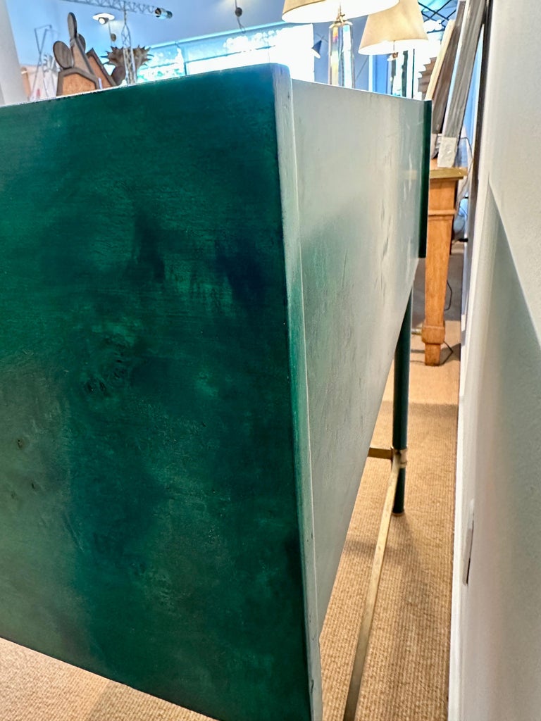 Italian Burl Wood & Brass Desk in Green Malachite Stain