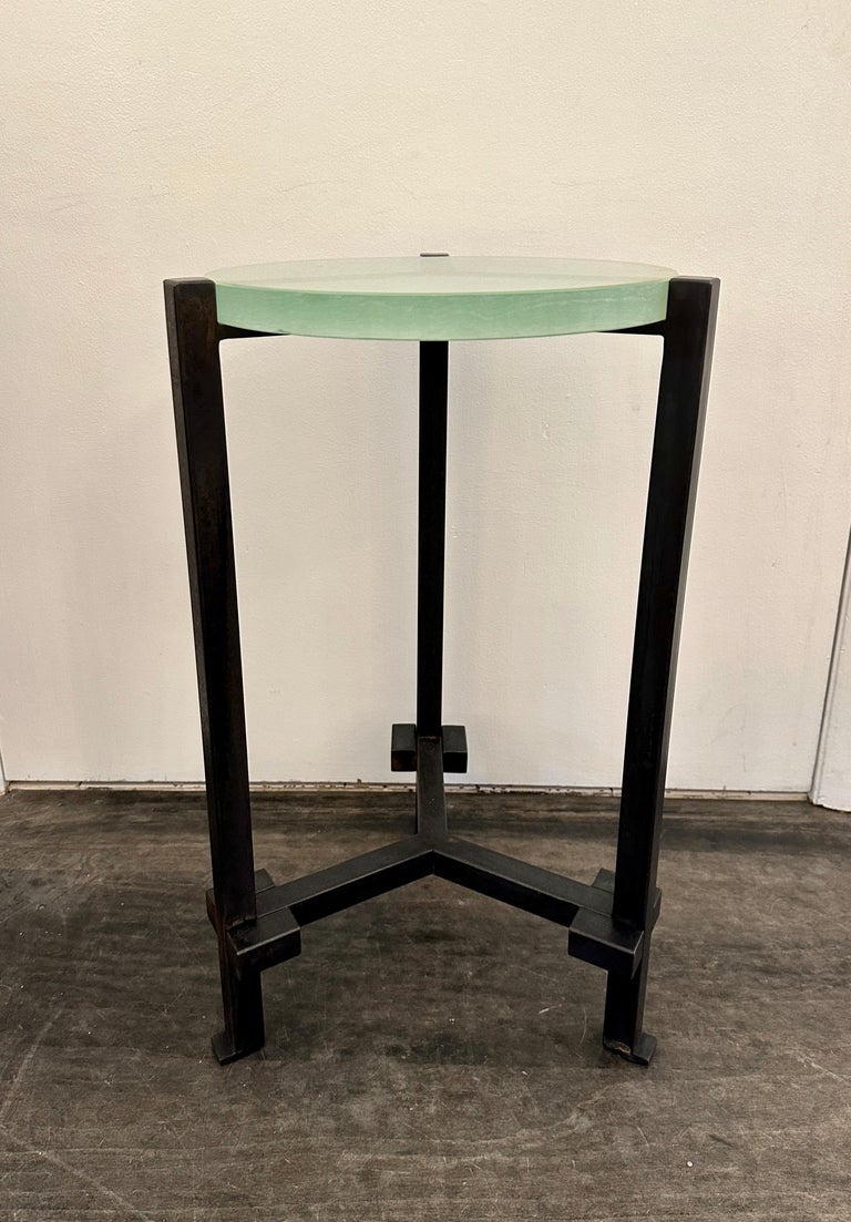 Industrial Studio Occasional Table w/19th C. Glass, 4 available