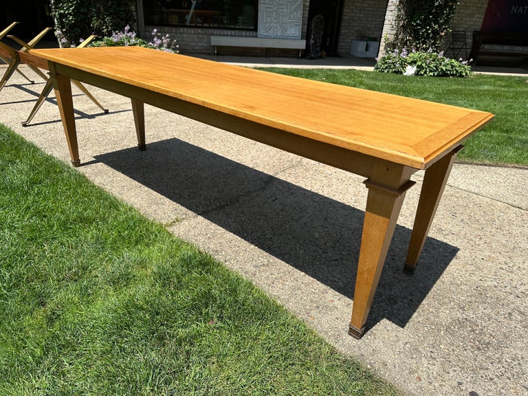 Arbus Style Long Oak Console Table w/ Brass Sabots