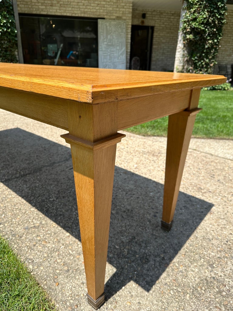 Arbus Style Long Oak Console Table w/ Brass Sabots